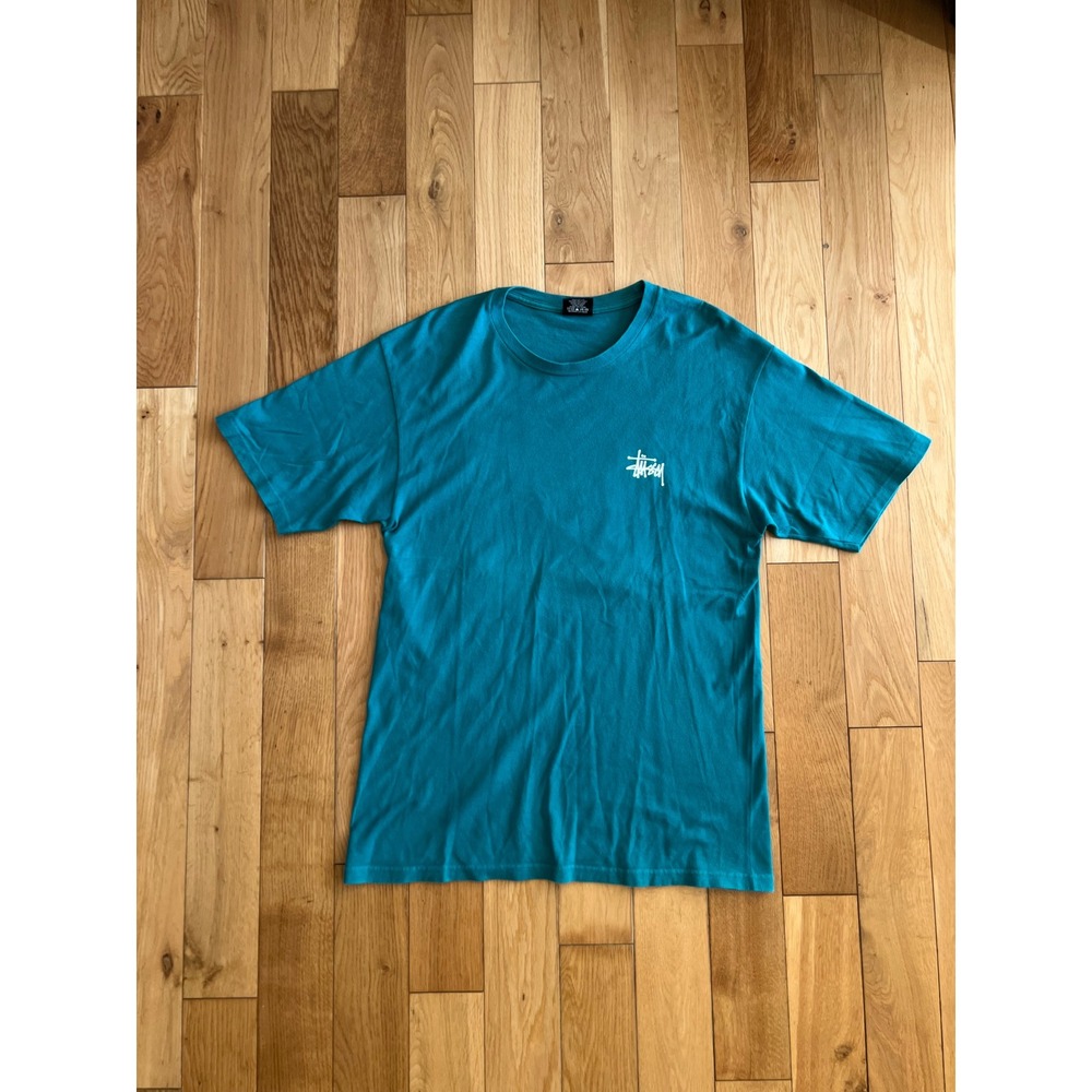 Stussy Short Sleeve Crew Neck T-Shirt Teal 100% Cotton Mens Size M